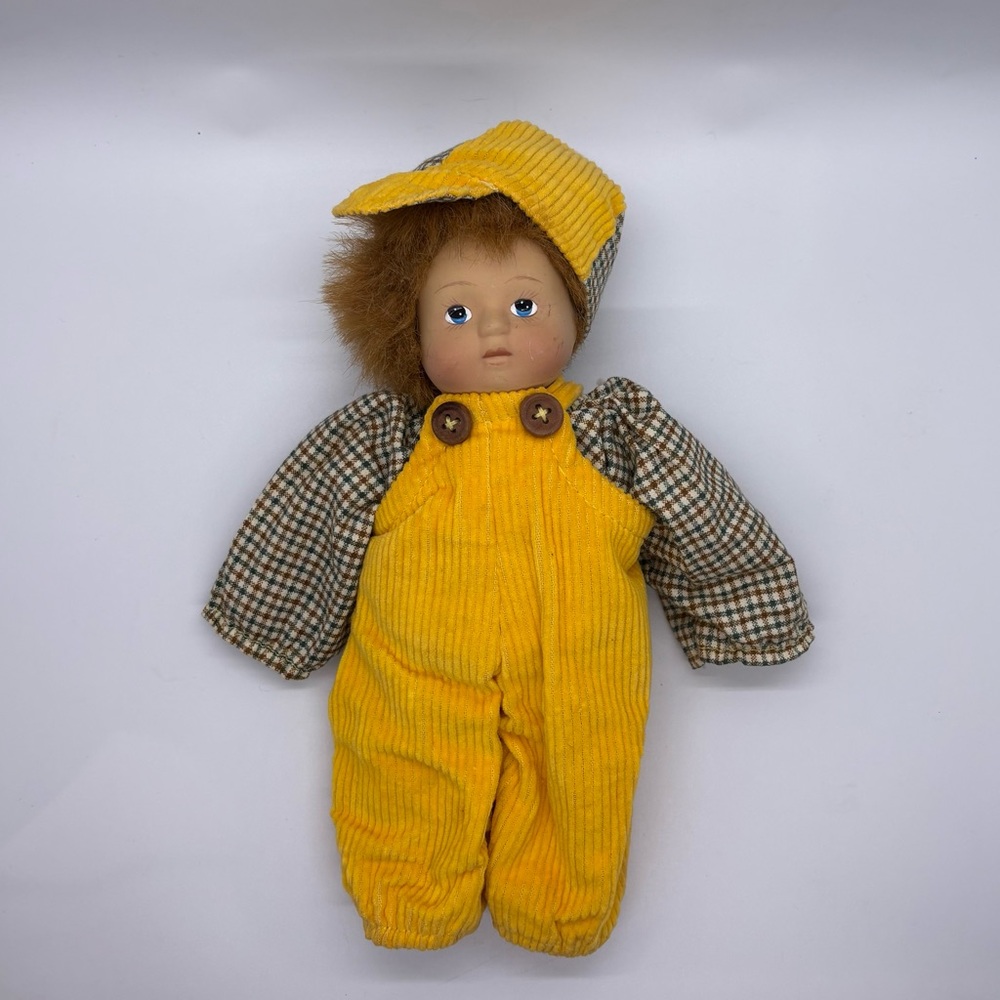 Yellow Corduroy Doll with Checkered Sleeves